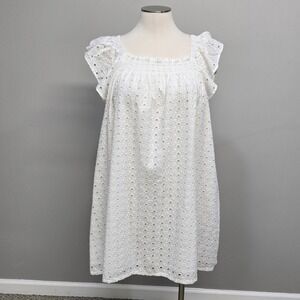 Nordstrom Mini Dress Women Large White Prairie Eyelet Lace Shift Pockets Flutter